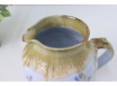 Flowers On Cream And Ochre Studio Pottery Pitcher, Signed Bottom