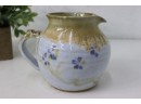 Flowers On Cream And Ochre Studio Pottery Pitcher, Signed Bottom
