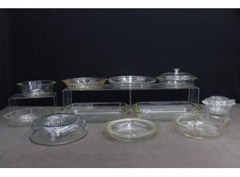 Group Lot Of Clear Glass Casserole And Round Baker Ovenware    Most Pyrex
