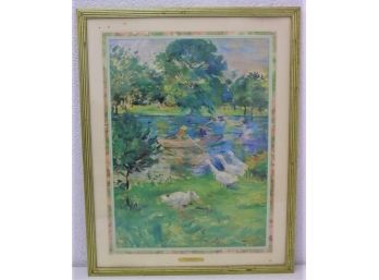 Framed Decorative Print Of Berthe Morist's 'girl In A Boat With Geese'