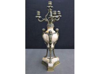 Superb Art Nouveau Style Brass And Marble Candelabra With 3 Putti Monopodiae