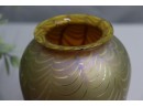 Polychrome Pulled Flume Art Glass Vase, Signed Fuentes 1987