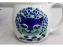 Vintage Arabia Made In Finland Blue And Green Cat Pitcher-1960s