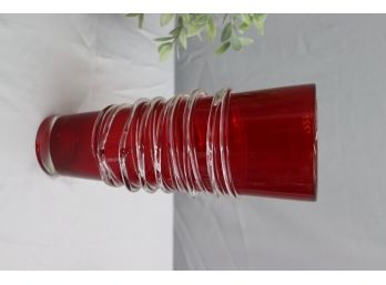 MID CENTURY ART GLASS BLENKO RINGED Double Highball Vase