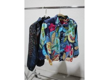 Rack O- Pair Of Nylon Floral Jackets -vintage