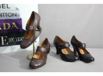 Pair Of Sofft Brown And Black  Leather Mary Jane Heels Size 8W
