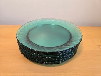 Arcoroc France Torsade Turquoise Teal Swirl Salad Luncheon Plates 9' - Set Of 10