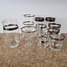 Vintage Libbey Mid Century Silver Band Glass Lot