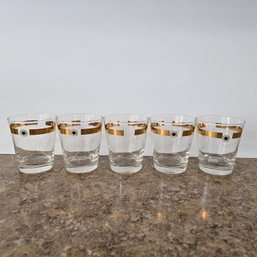 MCM Gold Banded Bar Whiskey Glasses - Set Of 5