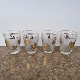 Libbey MCM Gold Leaf Foliage Frosted Juice Glasses