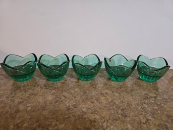 Bormioli Rocco Bouquet Green Glass Candlesticks Holders - Set Of 5