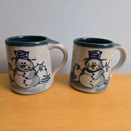 Great Bay Pottery Stoneware Snowman Mug Pair