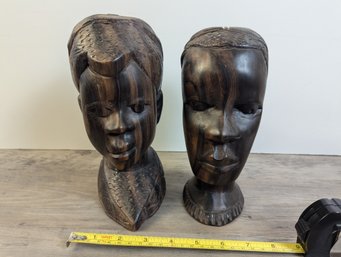 2 African Solid Wood Bust Statues