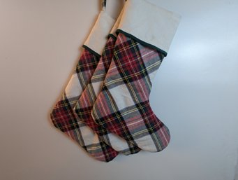 3 Williams Sonoma Christmas Stockings - Glen Plaid Design Linen/cotton