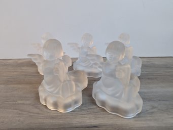 5 Goebel Angel Candle Holders 24% Lead Crystal Hummel / Avon