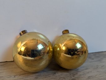 2 Vintage Gold Glass Ornaments Used