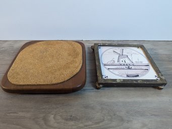 2 Trivets - Hellerware Wood/cork  Metal Base Ceramic - Used