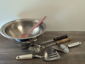 EKCO Flint Stainless Kitchen Utensil Lot - Colander, Knife, Etc