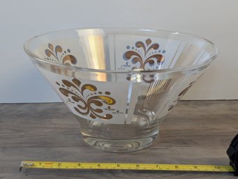 Mid Century Chip And Dip Bowl - Gold Tone Fleur De Lis - Used