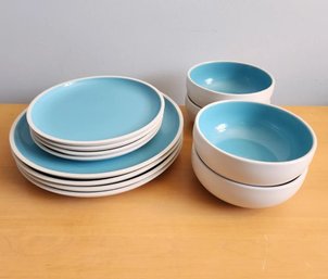 Crate & Barrel Brio Blue 11' Dinner Plates, 8.25' Salad Plates, 6' Bowls