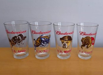 Budweiser Salutes 16oz. Pint Glasses U.S. Navy, Marines. Army, Coast Guard Militaria