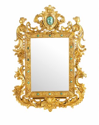 Magnificent Louis XV Style Bronze Mirror With A Floral Crown