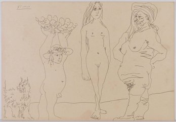 Pablo Picasso, Attributed: Trois Personnages Avec Un