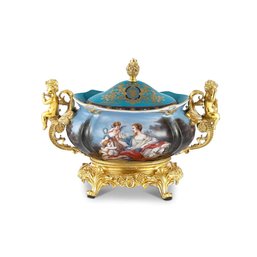 Bronze And Porcelain Jar With Cherub Handles