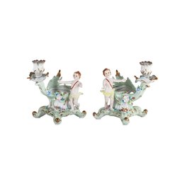 Pair Of Hand-painted Cherub Candlestick Holders: Illuminating Classical Elegance