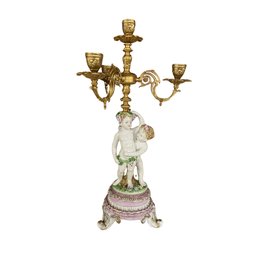 Cherub Grapes Hand-painted Pink Candle Holder