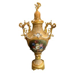 Hand-painted Porcelain Urn With Bronze Flowers