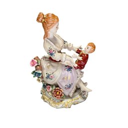 Hand-painted Mother Playing With Her Child Porcelain Figurine