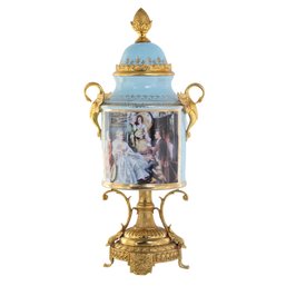 Baby Blue Baroque Motif Jar With Hand Painted Details