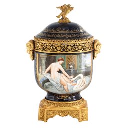 Potpourri Hand-painted Porcelain And Bronze Jar