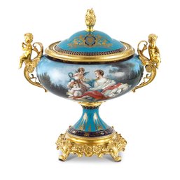 Cherub Porcelain And Bronze Jar