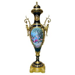 Red Rococo Style Porcelain & Bronze Urn