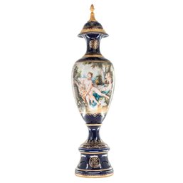 Hand-Painted Porcelain Tall Jar In Nature Motif