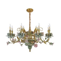 Porcelain And Brass Floral Chandelier