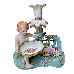 Elegant Dinner Accessory: Porcelain Candlestick Holder With Cherub Design