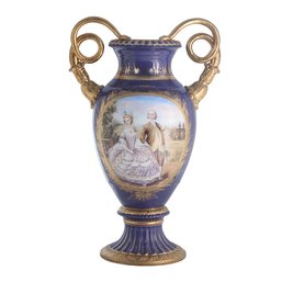 Rococo Style Vase With Hand-painted Motif & Snake Handles In Purple