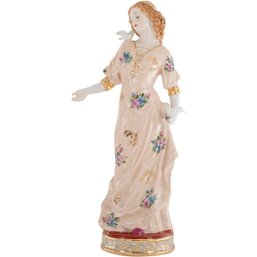 A Moment With Nature: Classical Porcelain Figurine Of A Woman And Dove