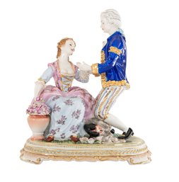 Rococo Romance: A Porcelain Figurine Of Love's Proposal