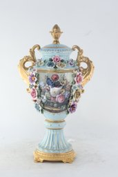 Teal Treasure: Hand-Painted Vase With Detailed Florals