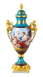 Bronze And Porcelain Louis XV Style Jar With Cherub Handles