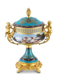 Resplendent Teal Blue Cherub Decorative Urn