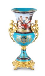 Bronze And Porcelain Vase With Cherub Handles