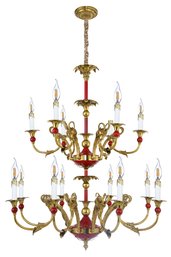 Rams Head Radiance: Double Tier Red Empire Style Chandelier