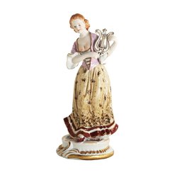 Hand-painted Lady With Harp Figurine