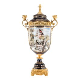 Hand-Painted Potpourri Porcelain And Bronze Urn