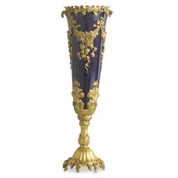 A Touch Of Grandeur: Bronze And Porcelain Vase In Dark Blue